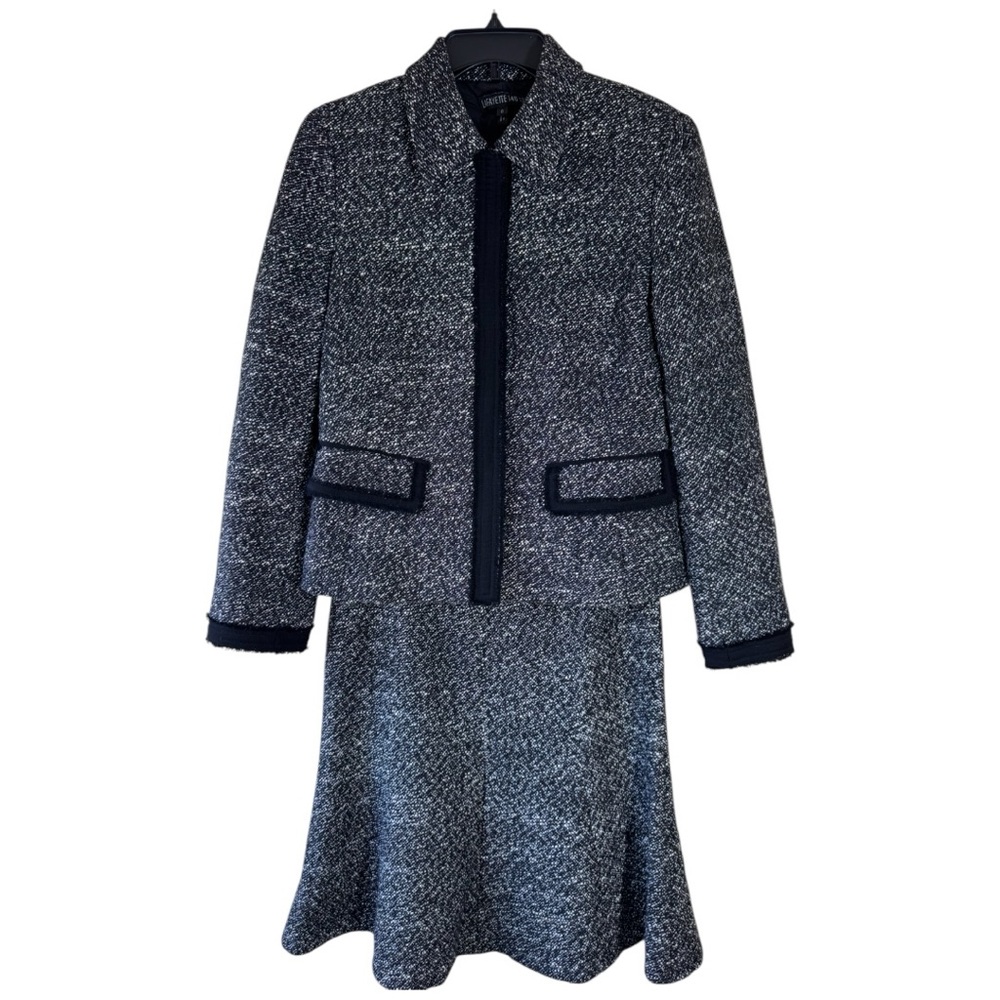 Lafayette 148 New York Suit Black‎ Tweed Wool Blend Jacket Sz. 6 Skirt Sz 4  EUC